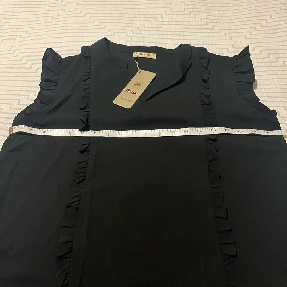 Timeson Black Ruffle-Trim Sleeveless Blouse - Picture 4 of 5